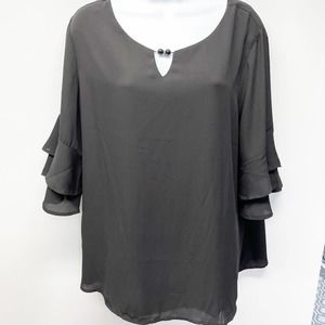 Roz & Ali Ruffle Sleeve Blouse Black  NWT Size 2X